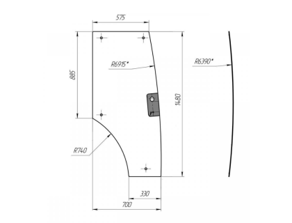 Стекло дверное правое кабинное JM-244 Kmg (Простое)